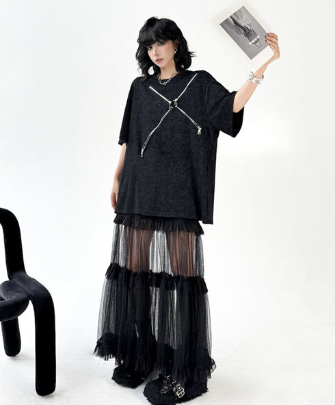 個性派モダン十字ファスナーTシャツ /レディース モレビー|モード系ファッションブランド