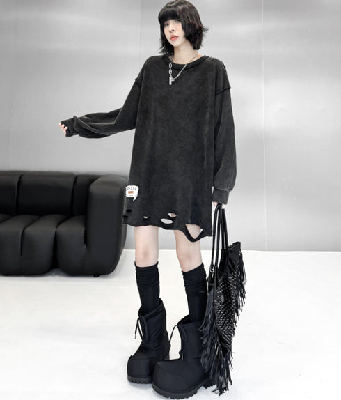 シック&モダンデザインダメージ加工スウェットシャツ /レディース モレビー|モード系ファッションブランド