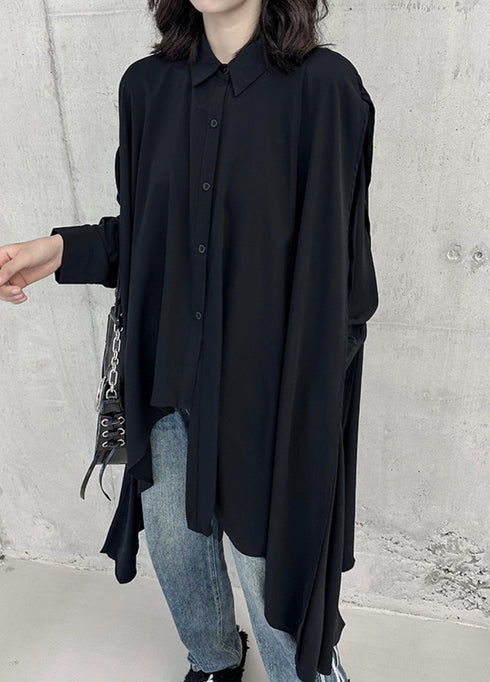 アシンメトリーモダンブラックロングシャツ /レディース モレビー|モード系ファッションブランド