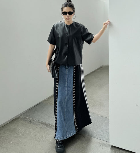 アシンメトリーロングデニムスカート おしゃれ モダン /レディース モレビー|モード系ファッションブランド