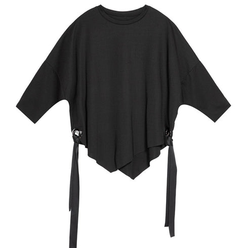 ヘムアシンメトリー七分袖Tシャツ/カットソー ホワイト ブラック /レディース モレビー|モード系ファッションブランド