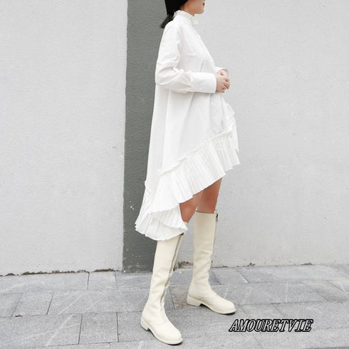 ミディ丈プリーツ仕様アシンメトリーワンピース フリル /レディース モレビー|モード系ファッションブランド