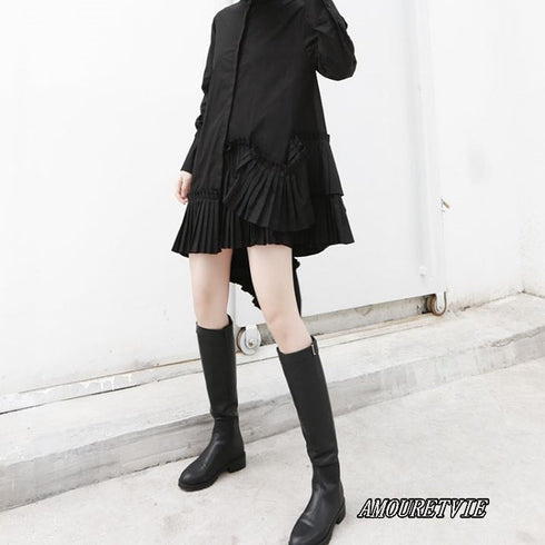 ミディ丈プリーツ仕様アシンメトリーワンピース フリル /レディース モレビー|モード系ファッションブランド