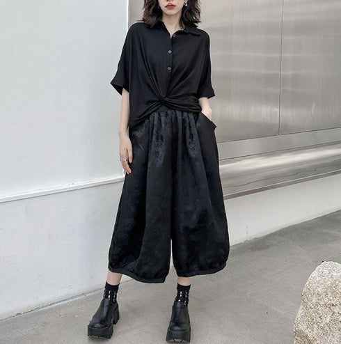 ワイドパンツ ハーフパンツ クロップドパンツ ブラック /レディース モレビー|モード系ファッションブランド