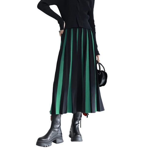 ストライプモノトーンニット白黒ロングスカート /レディース モレビー|モード系ファッションブランド