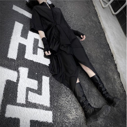 羽織風アシンメトリーシャツ ブラック /ユニセックス モレビー|モード系ファッションブランド