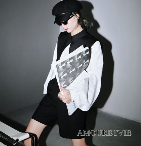 ロングTシャツ 長袖シャツ おしゃれ襟 セット モダン 白 ホワイト 黒 ブラック スタイリッシュ /レディース モレビー|モード系ファッションブランド