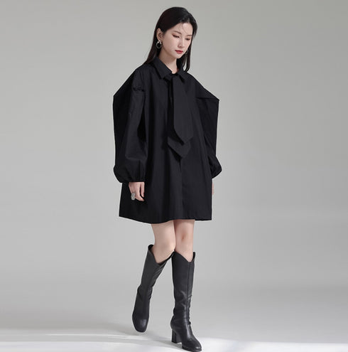 ネクタイ付きロングシャツブラウス /レディース モレビー|モード系ファッションブランド