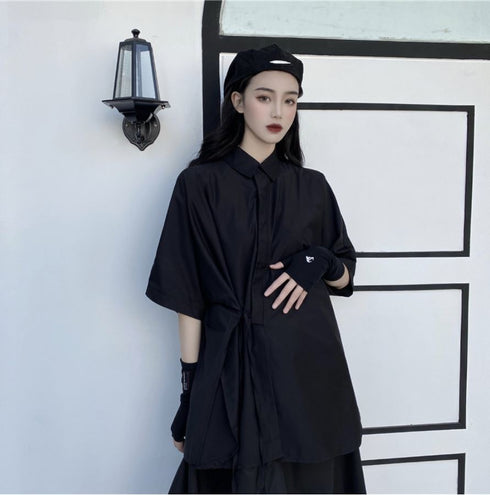 羽織風アシンメトリーシャツ ブラック /ユニセックス モレビー|モード系ファッションブランド