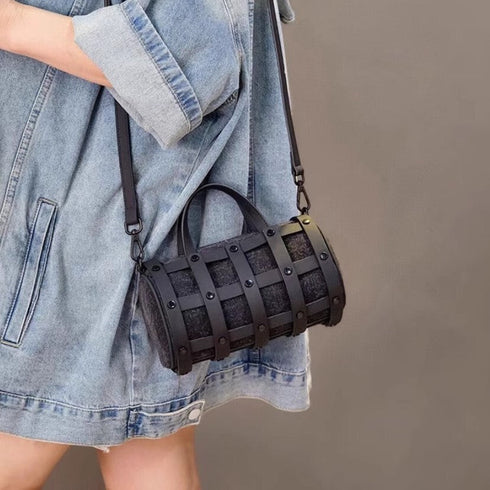 レザーハンドバッグ ショルダーバッグ ブラック 格子 /ユニセックス モレビー|モード系ファッションブランド