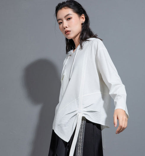 モダンアシンメトリー長袖Tシャツ/カットソー ブラック ホワイト /レディース モレビー|モード系ファッションブランド