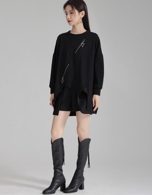 アシンメトリートレーナー/スウェット ファスナー付き /レディース モレビー|モード系ファッションブランド