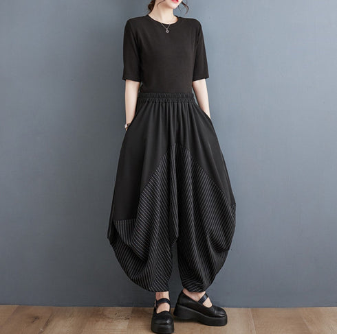 中性的 ゆったり袴パンツ クロップドパンツ ストライプ /ユニセックス ・メンズ モレビー|モード系ファッションブランド