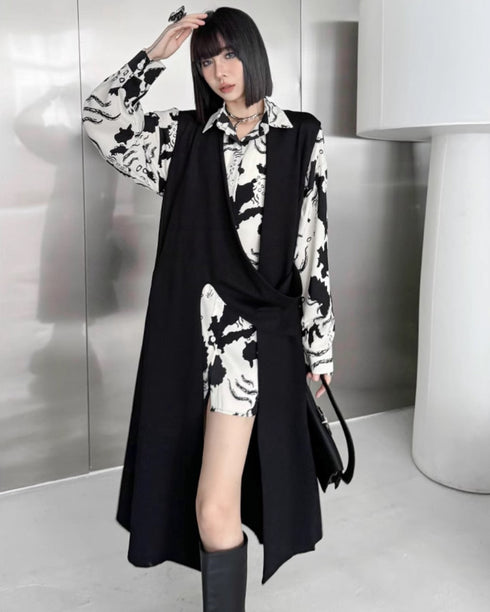 アシンメトリーロングカーディガン スタイリッシュ ブラック 無地 /レディース モレビー|モード系ファッションブランド