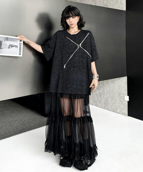 個性派モダン十字ファスナーTシャツ /レディース モレビー|モード系ファッションブランド