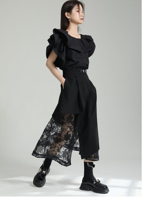 花柄レースロングスカート アシンメトリー /レディース モレビー|モード系ファッションブランド
