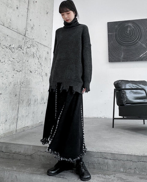 ダメージ加工タートルネックセーター・ニット /レディース モレビー|モード系ファッションブランド