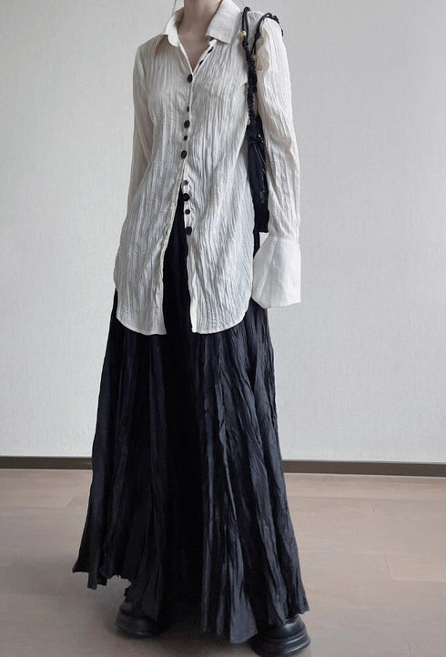 中性的 シワ加工モダンロングシャツ ホワイト ブラック /ユニセックス ・メンズ モレビー|モード系ファッションブランド