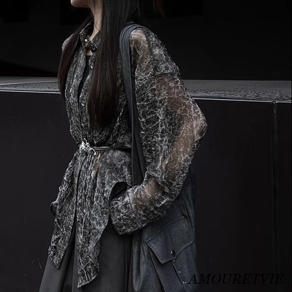 シースルー長袖シャツ スタイリッシュ ブラック /ユニセックス ・メンズ モレビー|モード系ファッションブランド