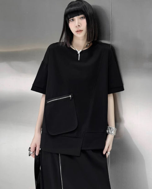 アシンメトリーセットアップ 上下セット 半袖シャツ ロングスカート ブラック /レディース モレビー|モード系ファッションブランド