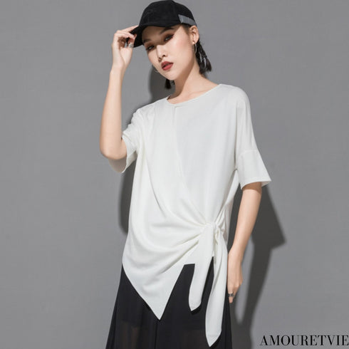 アシンメトリー半袖Tシャツ アシンメトリーカットソー /ユニセックス モレビー|モード系ファッションブランド