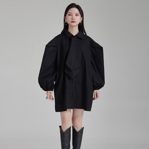 ネクタイ付きロングシャツブラウス /レディース モレビー|モード系ファッションブランド