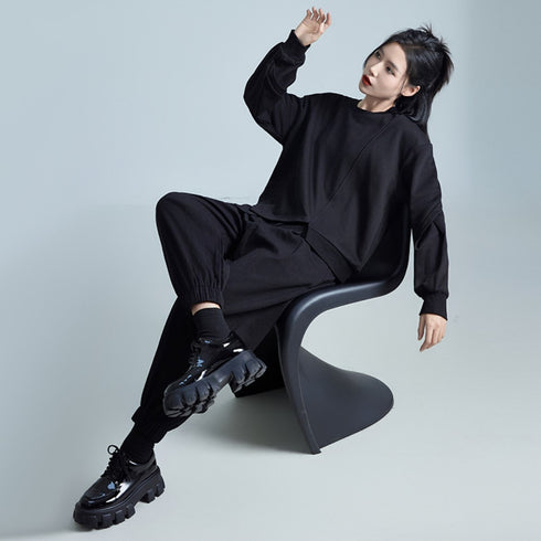 アシンメトリーブラックパーカー/スウェット スリット /レディース モレビー|モード系ファッションブランド