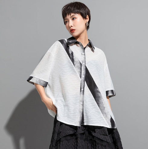 シースルー半袖シャツ/ブラウス ブラック ホワイト /レディース モレビー|モード系ファッションブランド