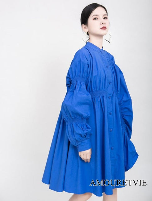 ミディ丈ギャザー仕様ワンピース アシンメトリーシャツワンピース ドレス /レディース モレビー|モード系ファッションブランド