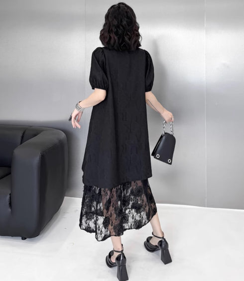 Aラインスカート半袖レース仕様ロングワンピース /レディース モレビー|モード系ファッションブランド