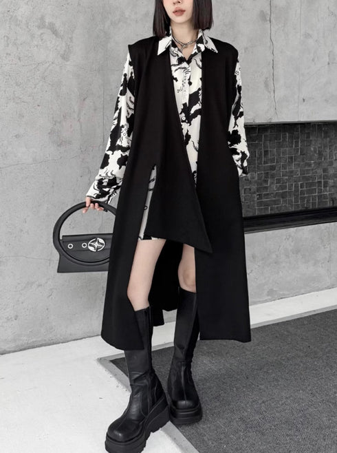 アシンメトリーロングカーディガン スタイリッシュ ブラック 無地 /レディース モレビー|モード系ファッションブランド