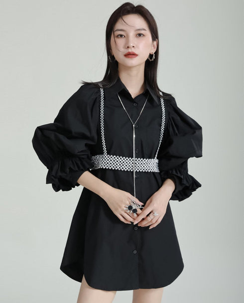 プリーツロングシャツ/ブラウス パフスリーブ ランタンスリーブ /レディース モレビー|モード系ファッションブランド