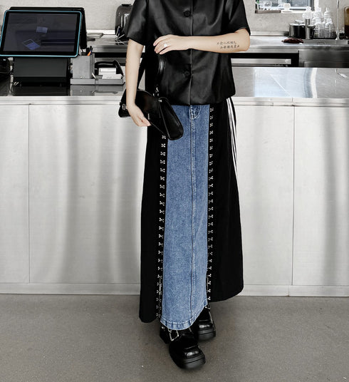 アシンメトリーロングデニムスカート おしゃれ モダン /レディース モレビー|モード系ファッションブランド