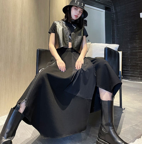 ファスナータイプアシンメトリーロングスカート モダン おしゃれ /レディース モレビー|モード系ファッションブランド