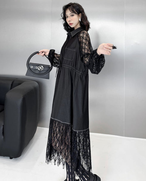 デニム&レース仕様ロングワンピース /レディース モレビー|モード系ファッションブランド
