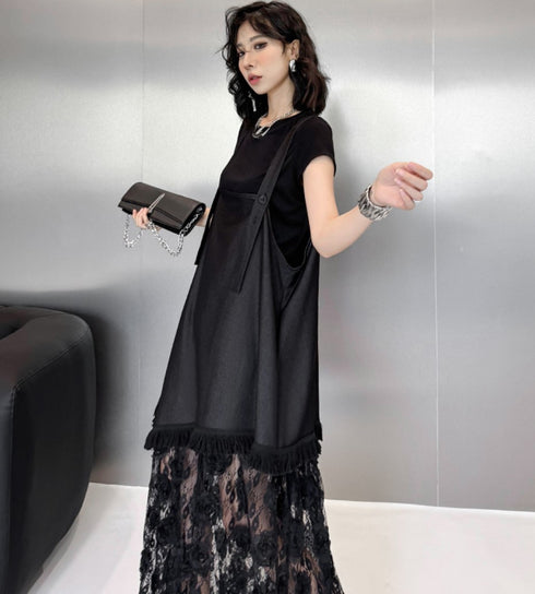 アシンメトリーレースサロペット シック モダン おしゃれ /レディース モレビー|モード系ファッションブランド