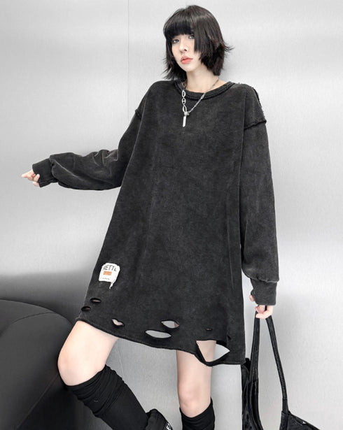 シック&モダンデザインダメージ加工スウェットシャツ /レディース モレビー|モード系ファッションブランド