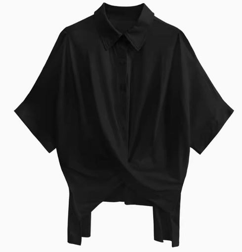 クロスヘム半袖シャツ/ブラウス ブラック /レディース モレビー|モード系ファッションブランド