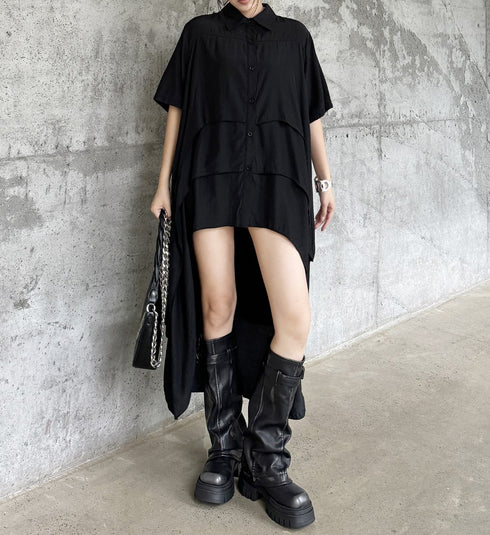 レイヤード風モダン半袖ロングワンピース /レディース モレビー|モード系ファッションブランド