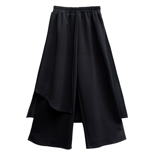 中性的 アシンメトリー袴パンツ フェイクレイヤード ブラック 9分丈 /ユニセックス ・メンズ モレビー|モード系ファッションブランド