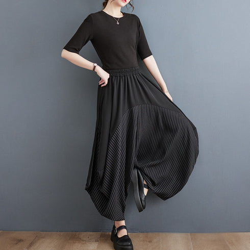 中性的 ゆったり袴パンツ クロップドパンツ ストライプ /ユニセックス ・メンズ モレビー|モード系ファッションブランド