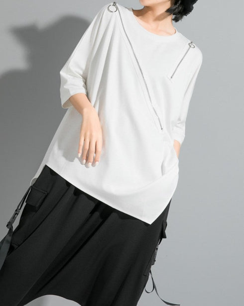 五分袖アシンメトリーTシャツ/カットソー /ユニセックス モレビー|モード系ファッションブランド