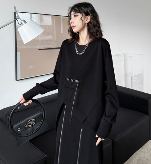 アシンメトリーデザインブラックスウェット/トレーナー おしゃれ /レディース モレビー|モード系ファッションブランド