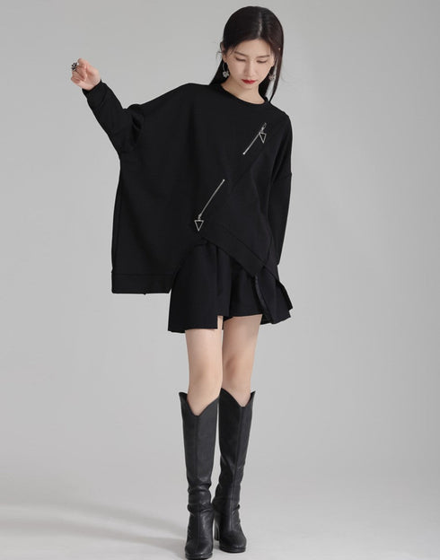 アシンメトリートレーナー/スウェット ファスナー付き /レディース モレビー|モード系ファッションブランド