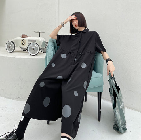 水玉サロペット オールインワン ビッグサイズロングワンピース ゆったり /レディース モレビー|モード系ファッションブランド