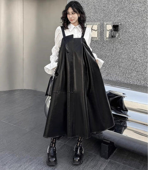 Aラインレザーサロペット ブラック /レディース モレビー|モード系ファッションブランド