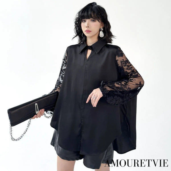 袖レースモダンブラックシャツ /レディース モレビー|モード系ファッションブランド