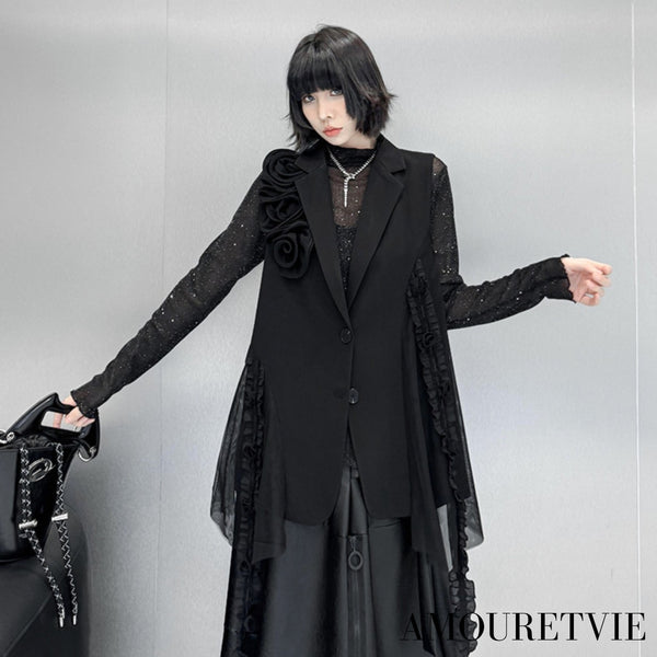 レース加工フラワーアレンジ高級モダンベスト・ジャケット /レディース モレビー|モード系ファッションブランド