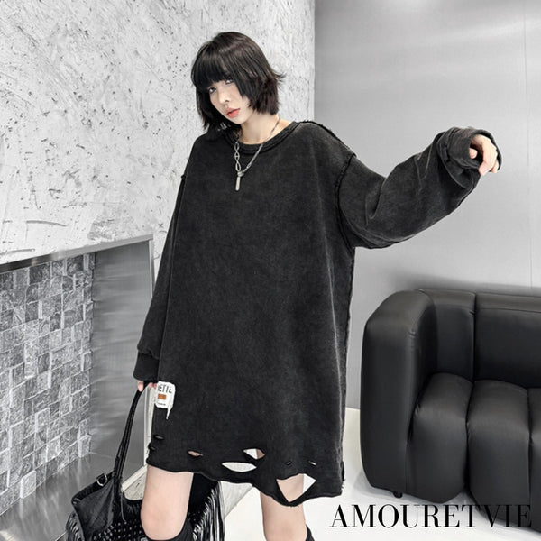 シック&モダンデザインダメージ加工スウェットシャツ /レディース モレビー|モード系ファッションブランド