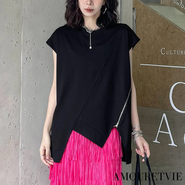 モダンアシンメトリーブラックシャツ /レディース モレビー|モード系ファッションブランド